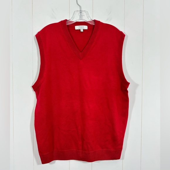 Turnbury Mens Sz Large Sweater Vest 100% Extra Fine Merino Wool Red Knit - Picture 1 of 6